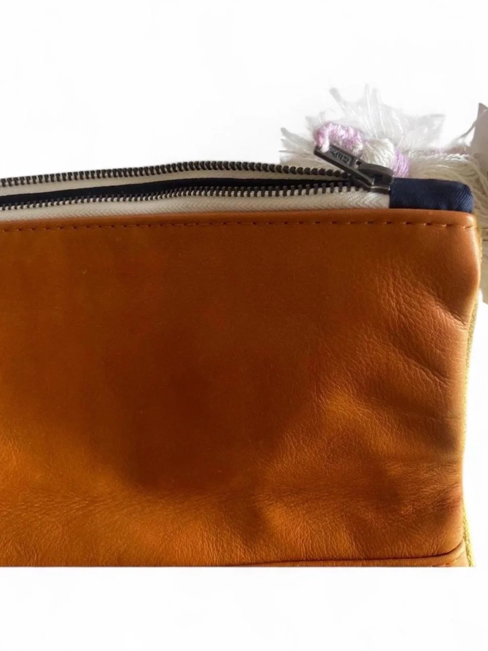 Striped Foldover Clutch with Tassel - Yellow, Purple, Tan
